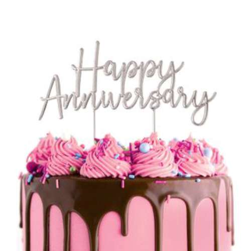 Happy Anniversary Silver Metal Cake Topper